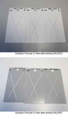 Test results of PreCoat CR Free after 3024 h of salt spray testing